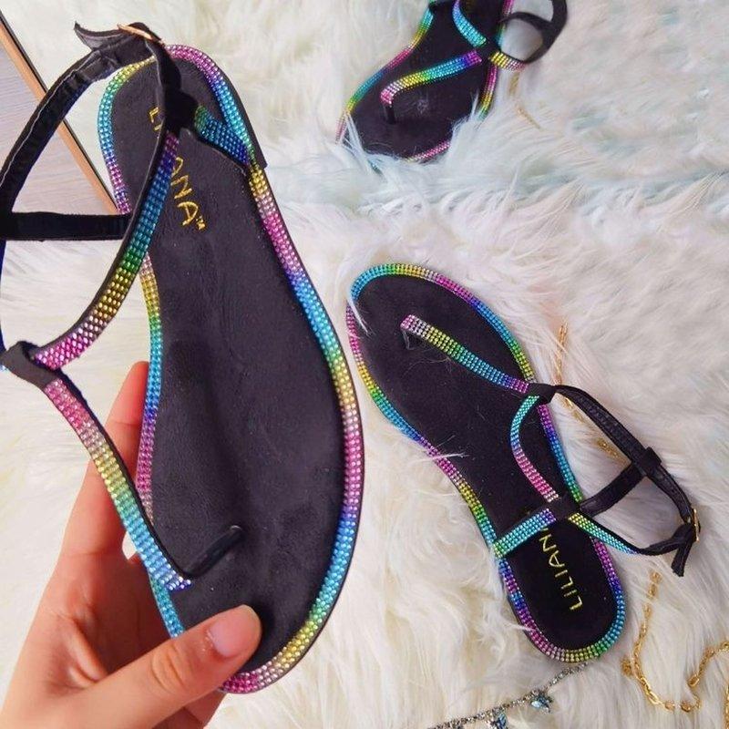 

Women Sandals Summer Brief Flat Heel Rainbow Color Sandals Holiday Weekends Beach Sand Shoes Women's Summer Footwear Plus Size43