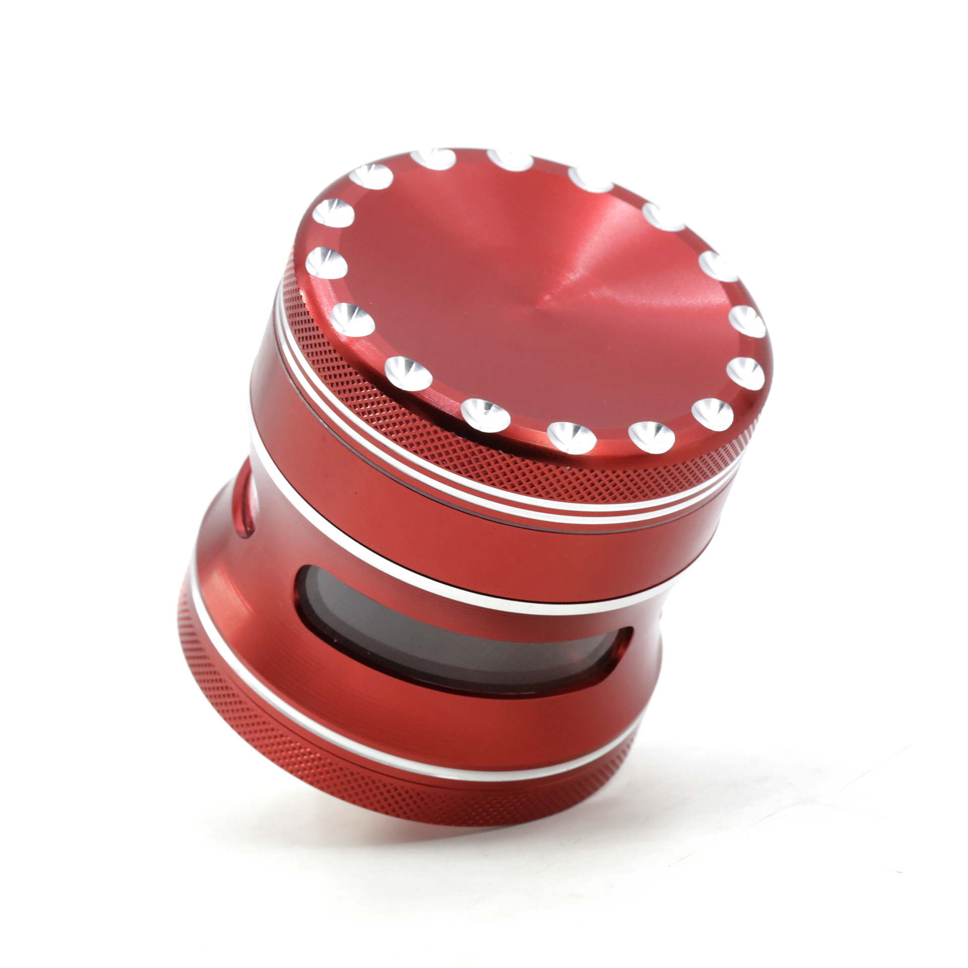 

Smoking SLICER Accessories 63mm Slender Waist Side Transparent Windows DOT 4 Parts Aluminum Alloy Herb Grinder Tobacco Crusher