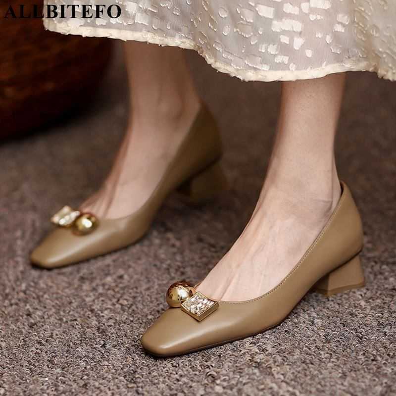 

ALLBITEFO design fashion soft genuine leather women heels shoes sexy women pumps high heel shoes party wedding shoes 210611, As picture