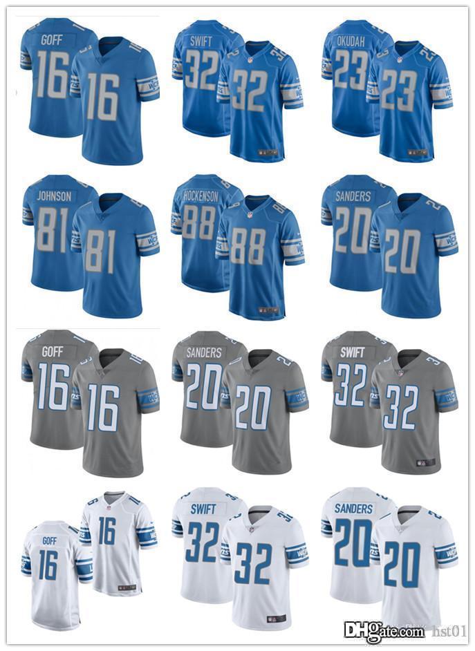 

Men Women Youth Jersey 20 Barry Sanders 16 Jared Goff 32 D'Andre Swift 88 T.J. Hockenson 81 Johnson Football Jerseys, Black;red
