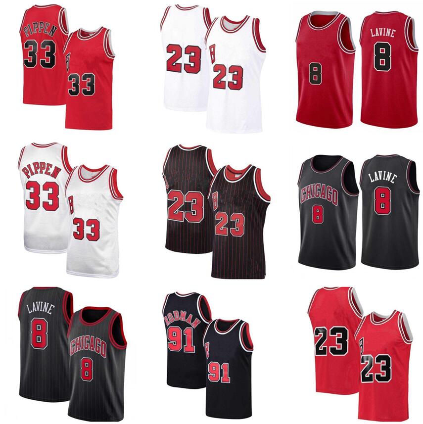 

Zach 8 LaVine City Derrick 1 Rose Basketball Jersey Mens 23 Dennis 91 Rodman Scottie 33 Pippen Red White Black Stripe Shirt, Black;yellow
