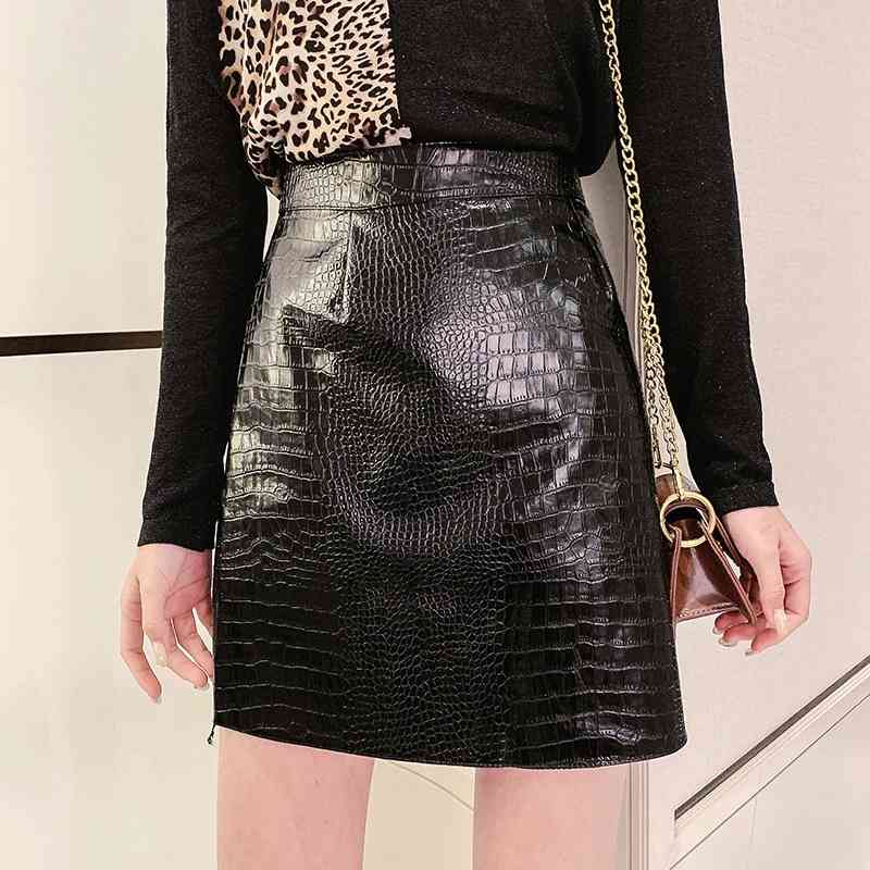 

Black/bule/white/Split Side Snake Embossed Party Bodycon Skirt Women Autumn High Waist Night Out Form Fitted Mini Sexy Skirts 210608, Photo color
