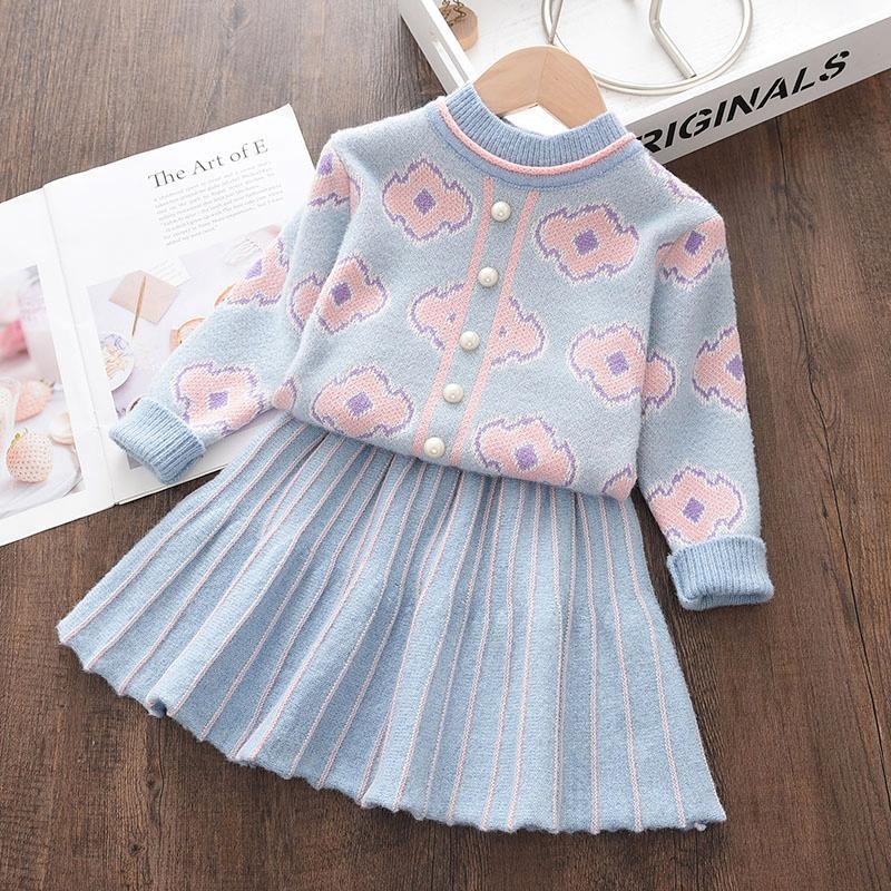 

Clothing Sets Keelorn Children's For Kids Elegant Pearls Princess Suits Winter Knitting Sweaters Skirt Outfits Girl Dresses, White