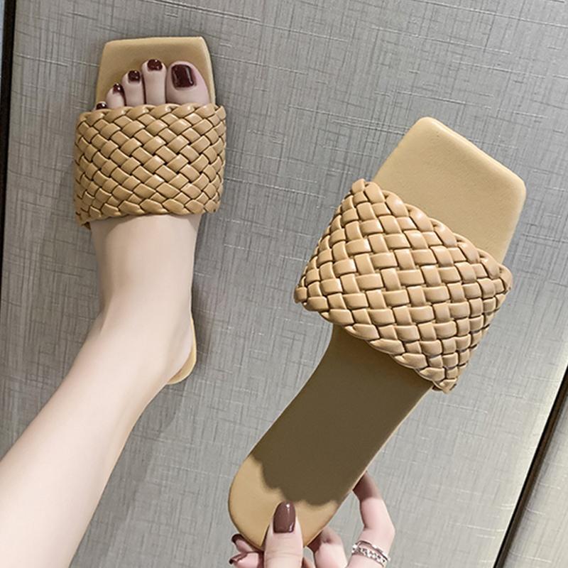 

Slippers Fashion Temperament Braided Charm Open-toe Flat Set Foot Vacation Beach Sandals Casual Flip Flops Women Shoes, Black