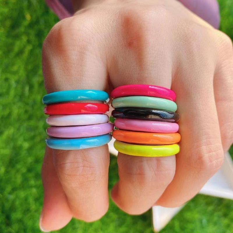 

Cluster Rings 10PCS, Candy Color Enamel For Women Fashion Simple Open Finger Ring Wholesale Jewelry Female Bijoux, Golden;silver