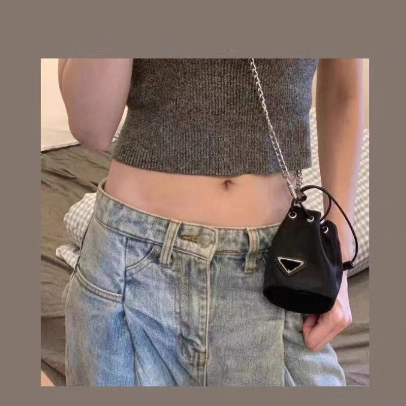 

Luxurys Drawstring Mini Bucket Bags Italy Designers Ladies Crossbody Women Shoulder Silver Chain Elastic buckle Coin Purses Cute Girls Nylon Wallets, Customize