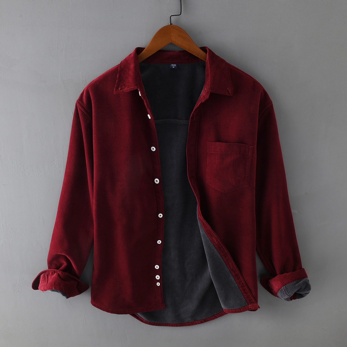 

2021 New Premium Winter Release Lapel Sleeve Long, High-quality Man's Blouse Hot Veet, Velour Men's Shirts of Vintage Auoz, Dark coffee.