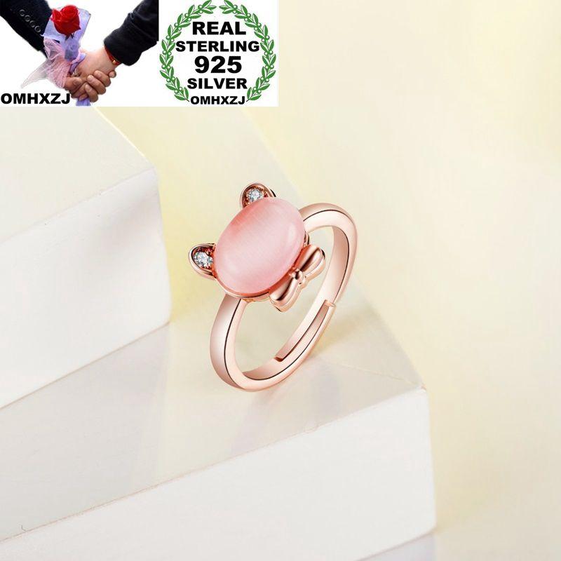 

Cluster Rings OMHXZJ Wholesale European Fashion Woman Girl Party Wedding Gift Bear Rose Quartz Zircon S925 Sterling Silver Ring RR565, Golden;silver
