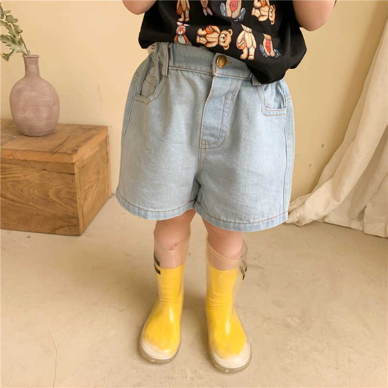 

Summer fashion unisex cotton loose denim shorts boys girls casual all-match 210615, Light blue