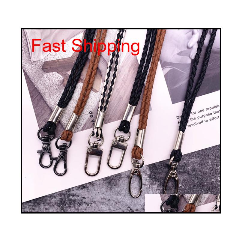 

Cell Charms Accessories Phone High Quality Leather Rope Pu Braided For Keys Lanyard Keychains Neck Straps Antitheft Mobile Fn0Kz Qnsby