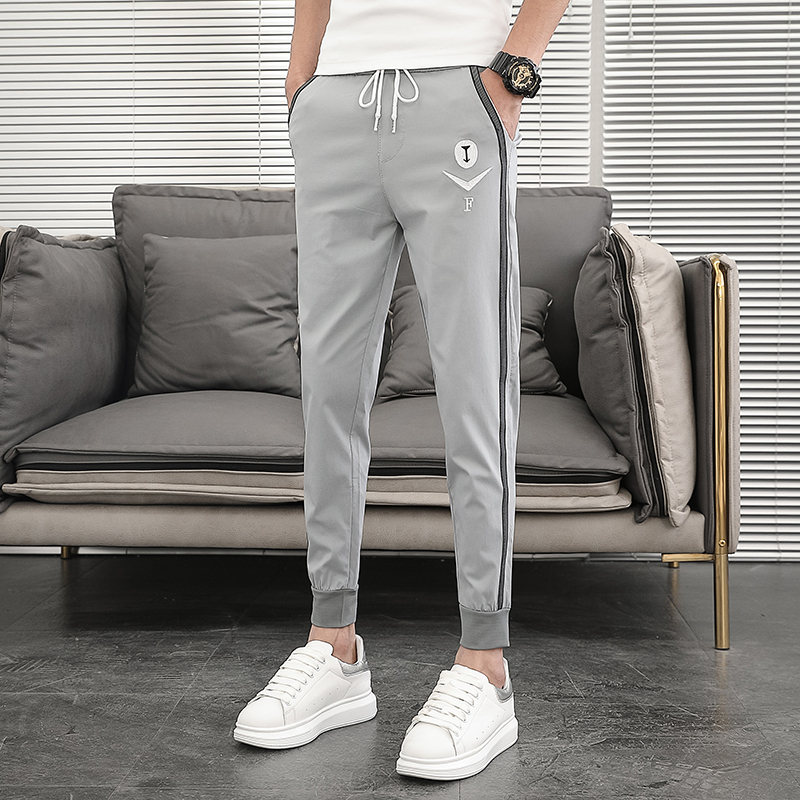 

2021 New Mode Summer Runners Thin Korean Embroidered Men Ankle Casual Hip Hop Length Hare Black/grey 36 Pants Af0g