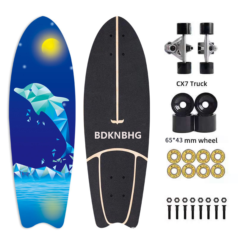 

BDKNBHG Â Children's painting four-wheeled skateboard length 80cm wide 20cm double tilted natural color wood painting scooter children D
