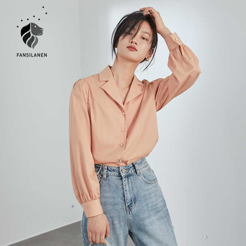 

FANSILANEN Puff sleeve elegant white blouse shirt Women spring casual streetwear button up Office lady female top 210607