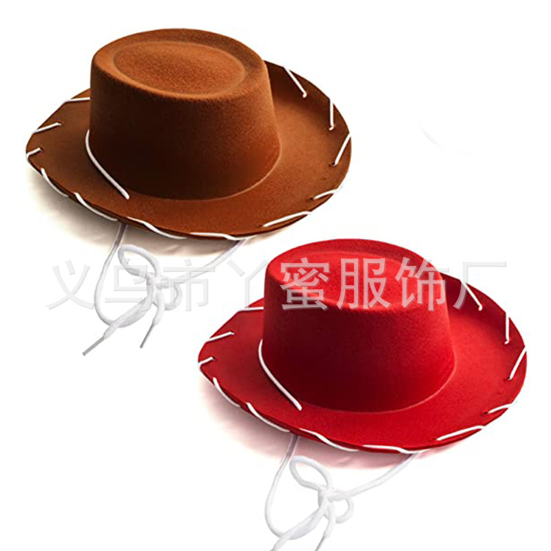 

Childrens Big Brim Western Cowgirl Brown Red Felt Cowboy Hat for theme Party Costumes Outdoor Activities 20220224 T2, As show