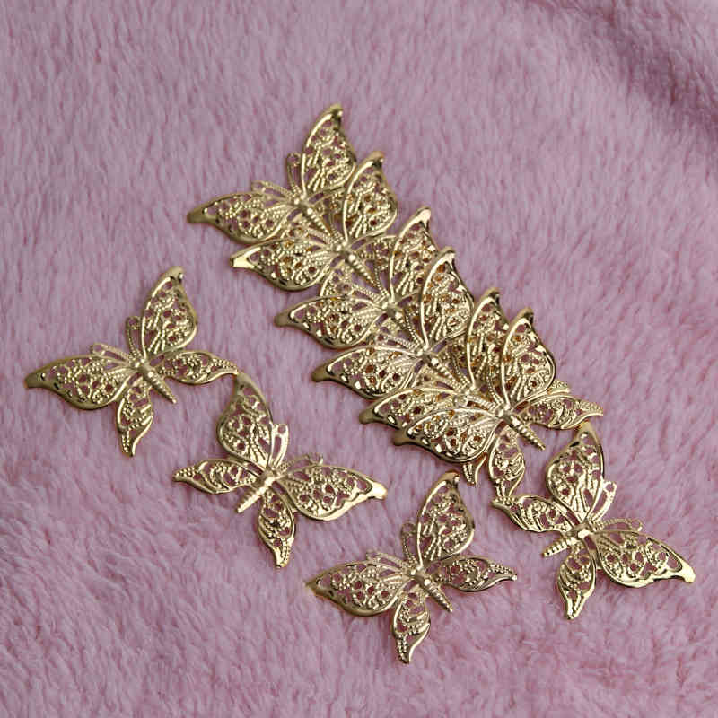 

Butterfly Filigree Wraps Golden Silver Plated Metal Connectors Crafts 39x25mm For Jewelry Making DIY Accessories Charm Pendant