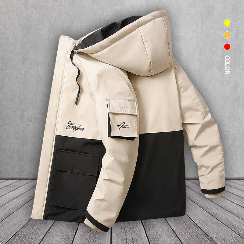 

Winter Jacket Men Thick Warm Parkas Jacket Men Hooded Solid Patchwork Windbreaker Male High Quality Coats Big Size M-6XL 210603, Cjw192khaki