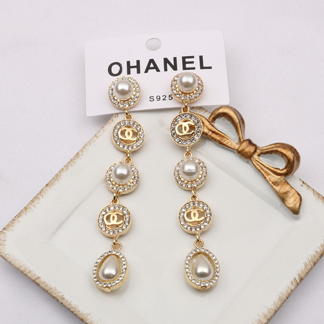 

Chaohan exaggerated full diamond pearl earrings geometric circle long small fragrance Earrings Fashion luxurious ear accessories4, Silver