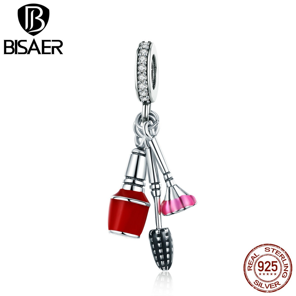 

BISAER Charm Pendant 925 Sterling Silver Nail Bush Set Chic Lady Charm fit for Women Bracelet Summer Jewelry Collection GXC785 Q0531