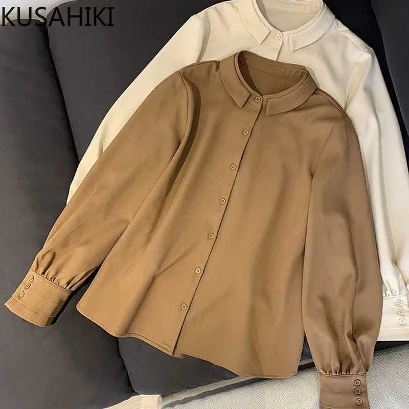

KUSAHIKI Women Shirts Korean Long Sleeve Turn-down Collar Blouses Causal Spring Causal Blusas Mujer De Moda 6F756 210602, White