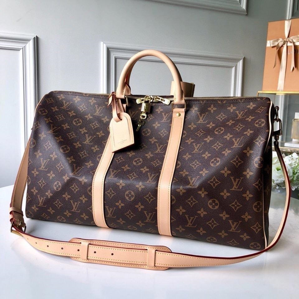 

LVLOUISVITTON VUTTON Handbag 54cm Man DUFFLE Travel shoulder Bag Men's Duffel Backpack Outdoor Sport Luggage bag Male Messenger Bags With lock, Brown old flower