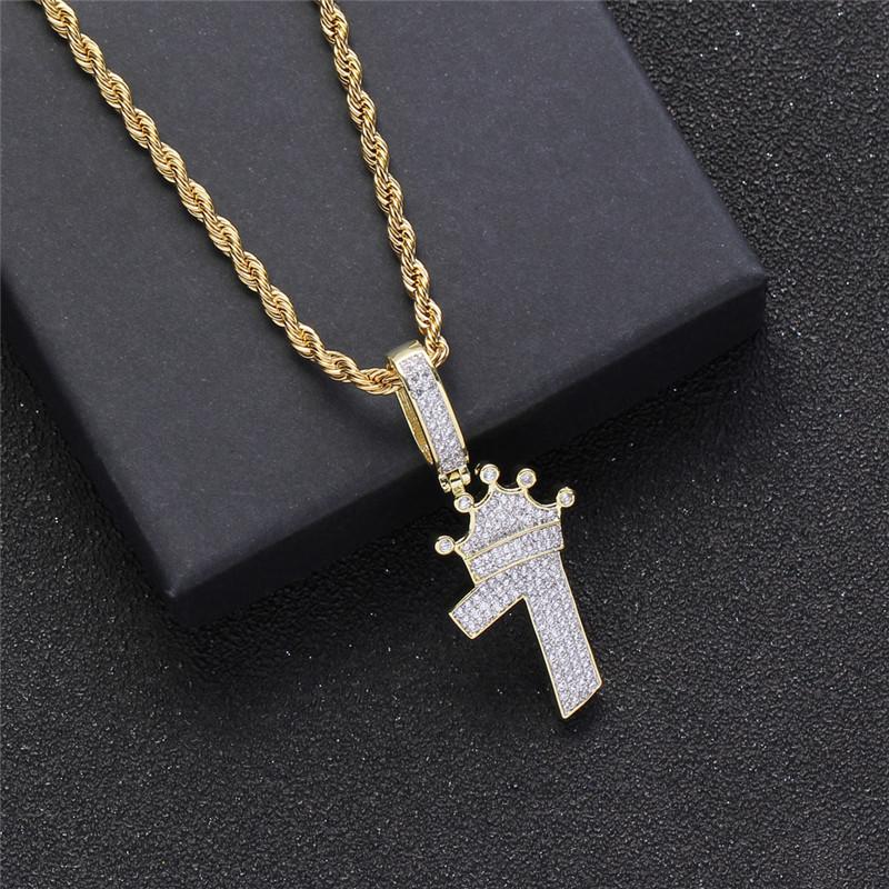 

Pendant Necklaces Iced Out Zircon Lucky Number 7 Hip Hop Bling Crown Charm Jewelry Men'S Party Necklace Gift