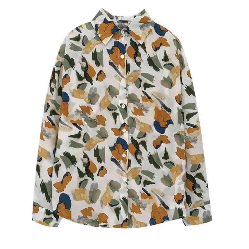 

Women Streetwear Blouse Fashion Spring Autumn Long Sleeved Button Up Printed Shirts Korean Ladies Loose Single-breasted Tops 210602