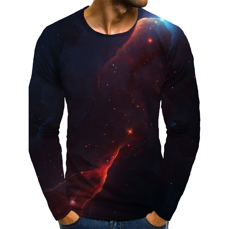 

galaxy Mens 3D Print T-shirt Visual Impact Party Top Streetwear Round Neck High Quality Long Sleeves Graphic Optical Illusion Plus Size Print Daily Tops, Orange