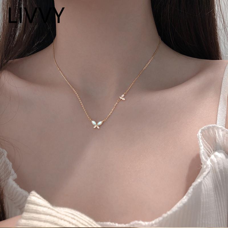 

Pendant Necklaces LIVVY Silver Color Zircon Butterfly For Women Choker Chain Elegant Temperament Jewelry Accessories Gift
