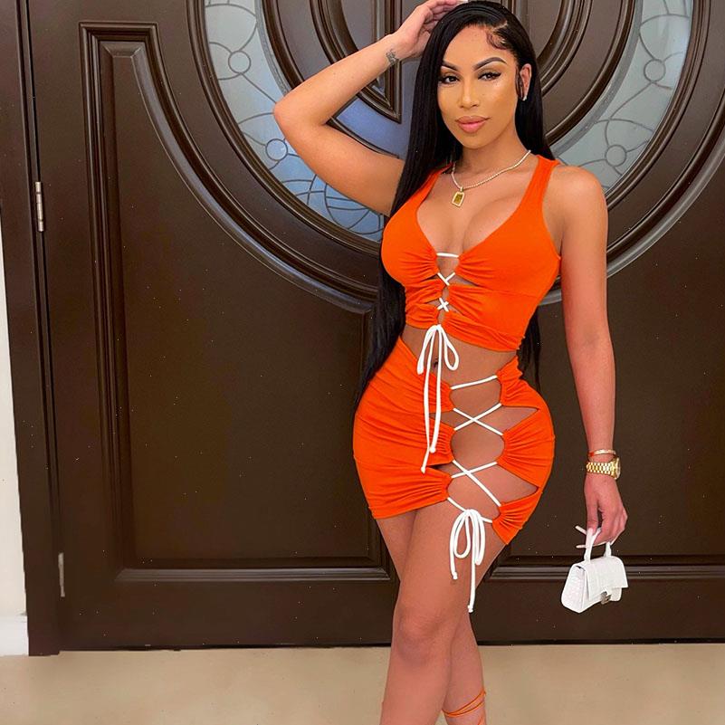 

drawstring bandage two 2 women dress piece skirt set club night party outfits crop and mini sets matching, White