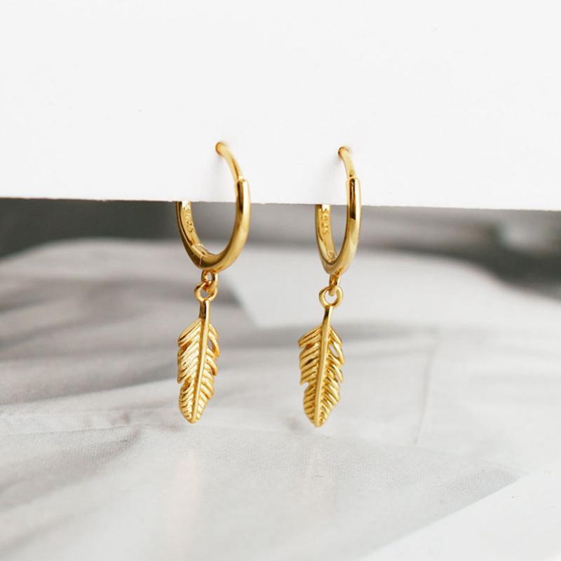 

Hoop & Huggie Binmonray 925 Sterling Silver Vintage Leaf Sharp Pendant Earrings For Women Fashion Feather Dangle Unisex Jewelry