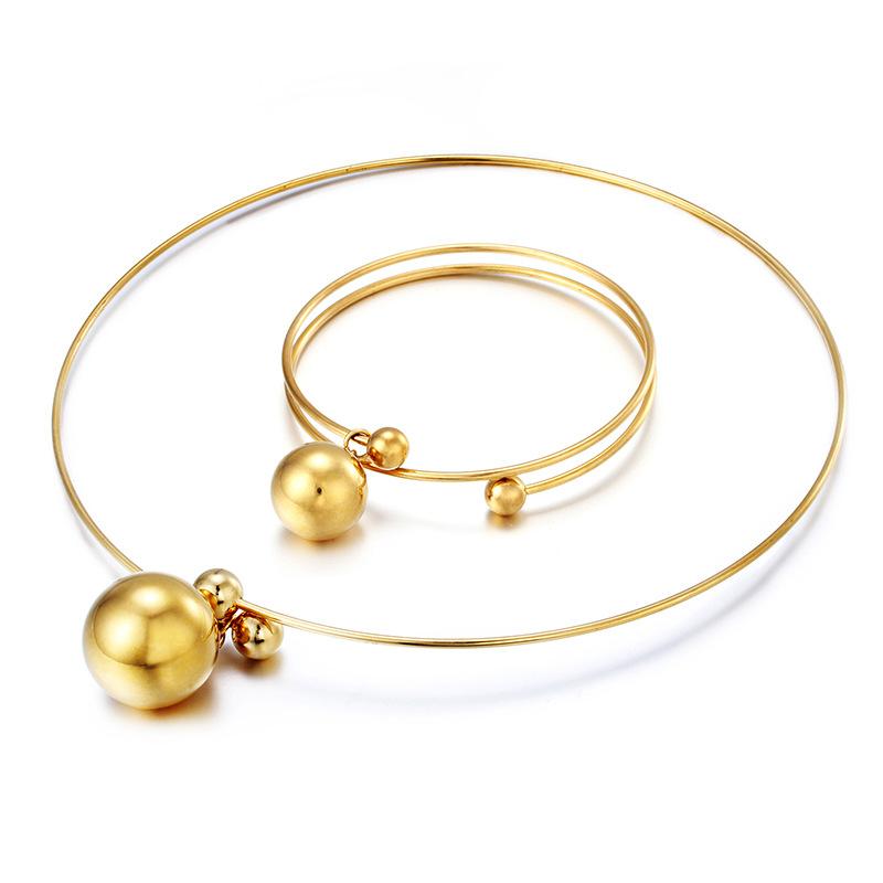 

Earrings & Necklace Round Ball Fashion Stainless Steel And Bracelet Jewelry For Women SBJZHMEH, Silver