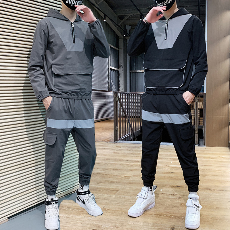 

New Men's Tracksuit 2021 Spring/autumn Man Two-piece Set Sweat Overalls Korean Leisure Suit Plus Size Jackets+harem Pants Lu73 Vjo5, Light grey