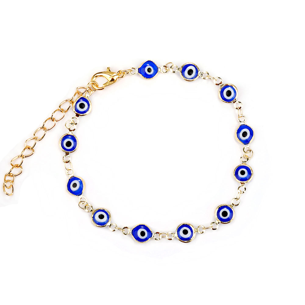 

Evil Blue Eye Bracelet Gold Plating Link Chain Colorful Enamel Charm Bracelets Bangles For Women Mens, Black