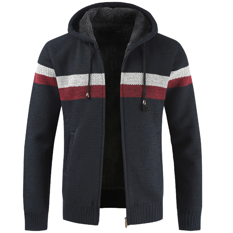 

2021 New Men's Winter Thick Sweatercoat Warm Hooded Cardigan Clothes Men Striped Cashmere Wool Liner Fleece Coats Size -3xl Zi5u, 02 black