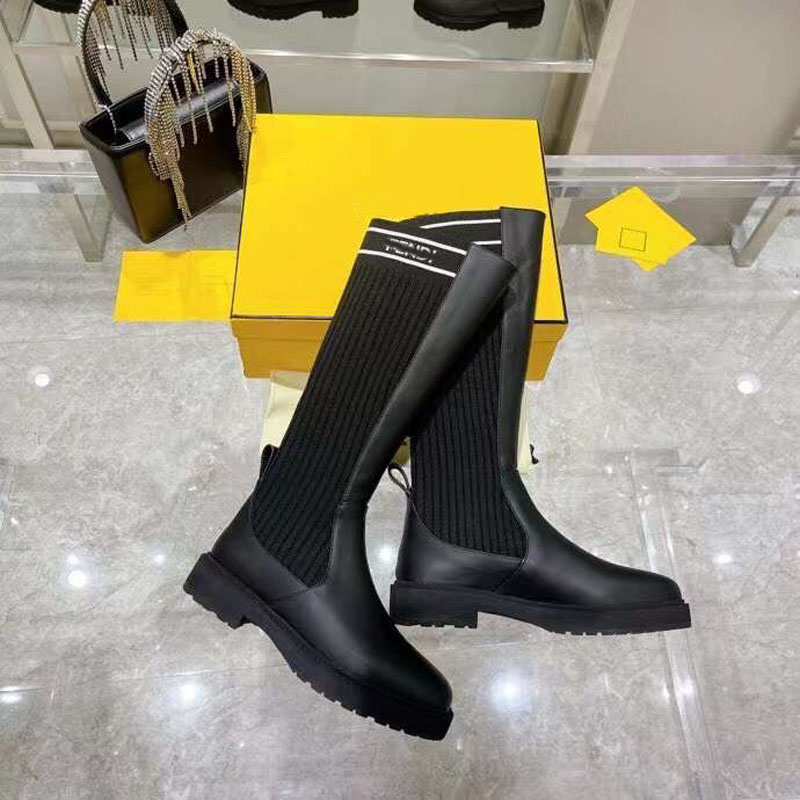 

Top luxury letter knit sexy women's knee-length boots fashion outdoor socks half boots ladies flat elastic lace shoes size 35-41, Style 1