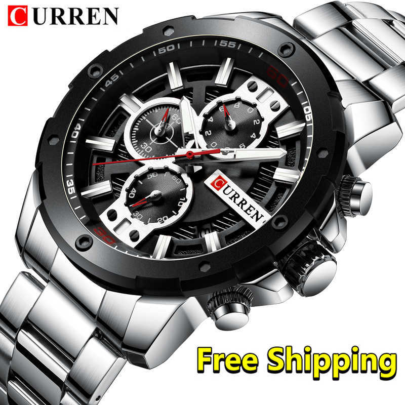 

Mens Watches Top Brand Luxury Curren Business Stainless Steel Men's Wristwatch Clock Chronograph Watch Men Reloj Hombre 210707, Silver black