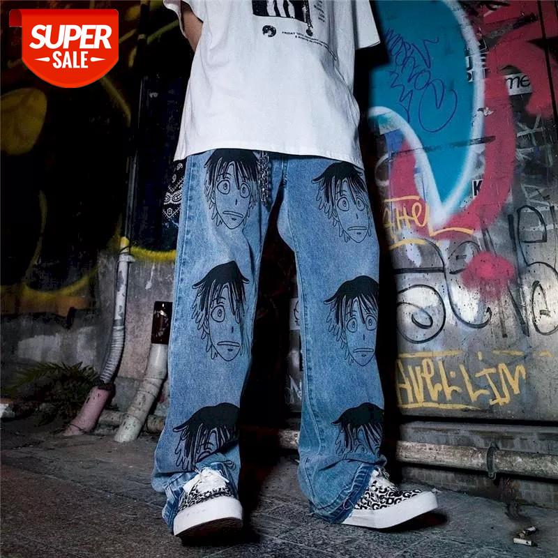 

NiceMix anime high waist pants women jeans sweatpants wide leg straight plus size casual streetwear trousers couple Ankle-Length #Rr3s, Black;white