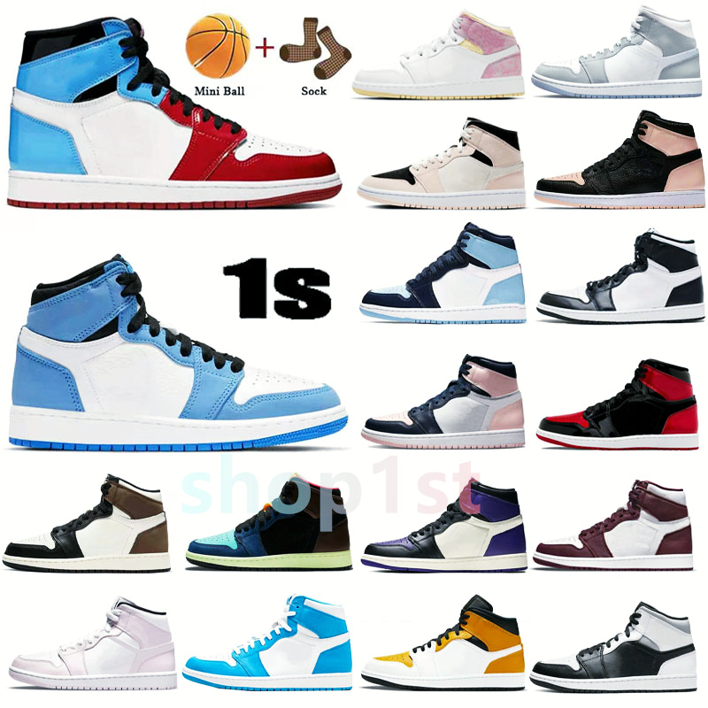 

High Quality Basketball Shoes Jumpman 1s Bred Patent HIGH D University Blue Orange Women Sneakers Lucky Green Prototype White Shadow Men Trainers Size 36-46, Box