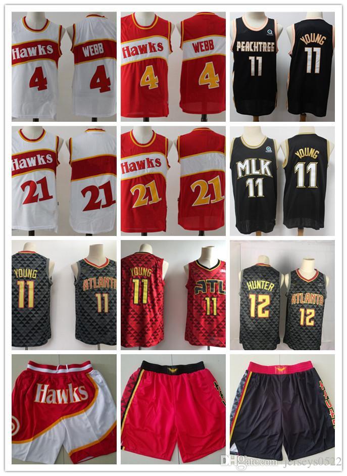 

Mens Atlanta Hawks Throwback Spud 4 Webb 21 Trae 11 Young De'Andre 12 Hunter Basketball Shorts Basketball Jerseys red white, Black;red