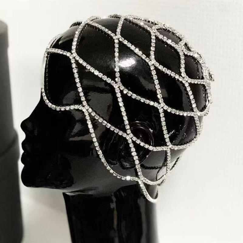 

Hair Clips & Barrettes Luxury Rhinestone Multi-layer Forehead Mesh Headband Accessories For Women Crystal Hollow Headpiece Flapper Cap Hat J, Golden;silver