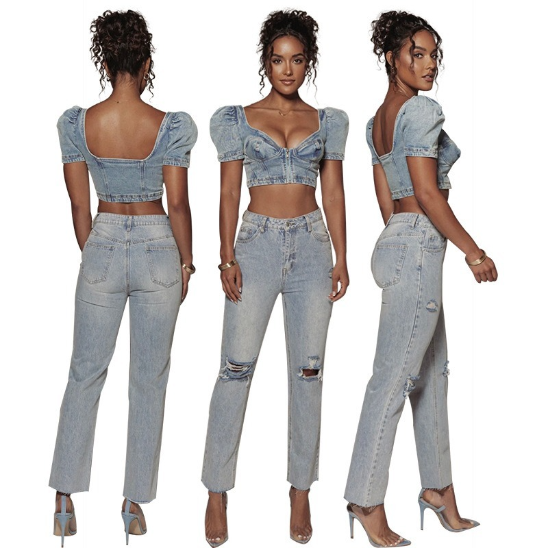 

Casual Light-colored Hand-worn Ordinary Trousers Denim Mid-waist Washed Jeans Women New Style, Blue