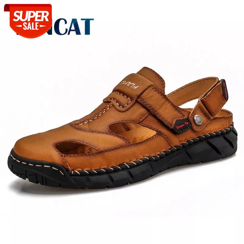 

New Summer Genuine Leather Men's Sandals Casual Outdoor Beach Sandals High Quality Men shoes Classic Roman Slippers Size 38-48 #ef00, Black
