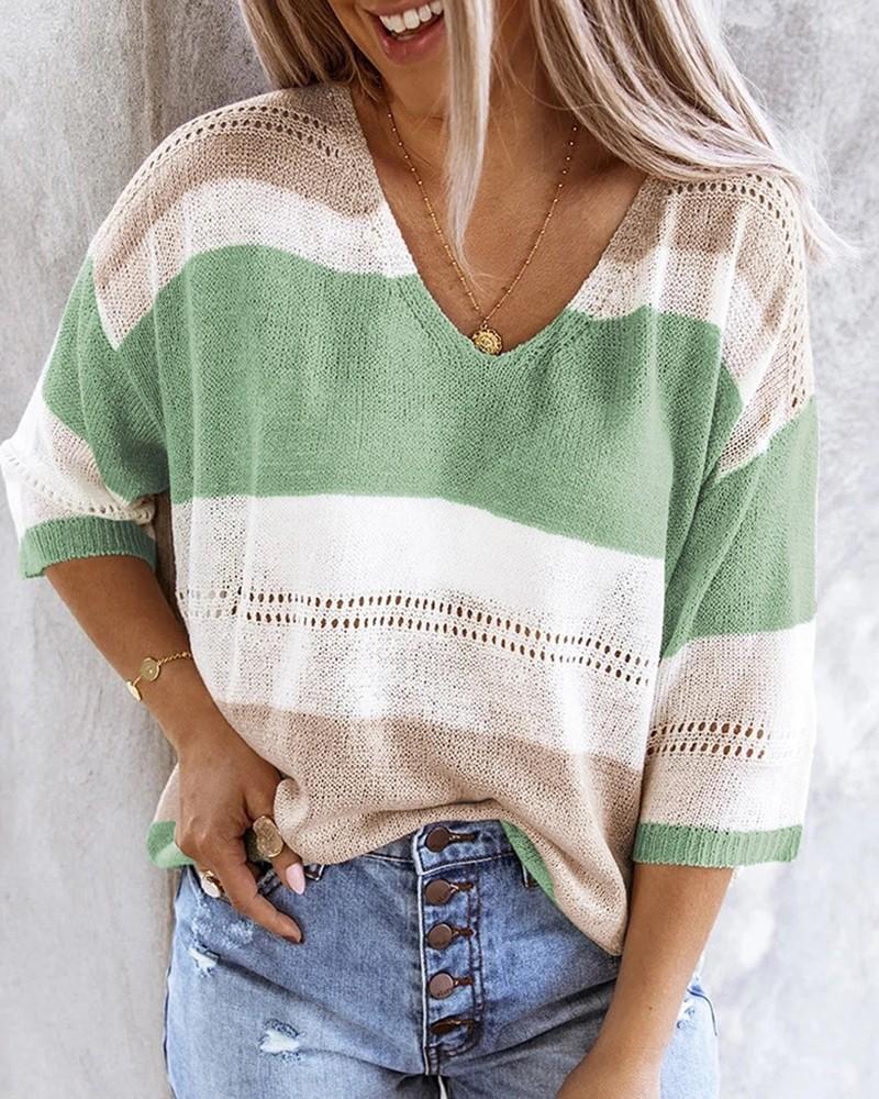

Women's Sweaters Women Autumn Winter Fashion Ribbed Knit Tunic Casual Long Sleeve Striped Loose Top Colorblock Hollow Out Knitted, White;black