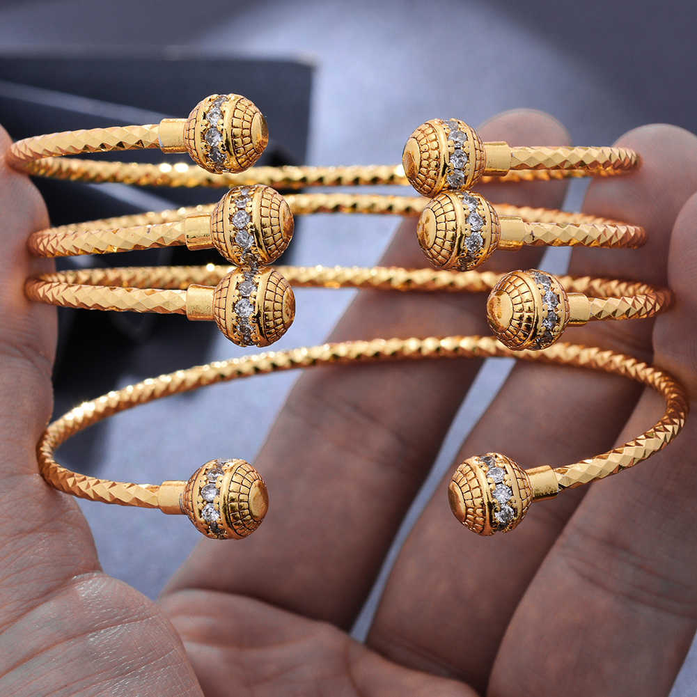 

Wando 4pcs/lot Trendy Dubai Ethiopian Bead Gold Color Bangles for Women Girls Wife African Arab Ramadan Bracelet Jewelry Q0720