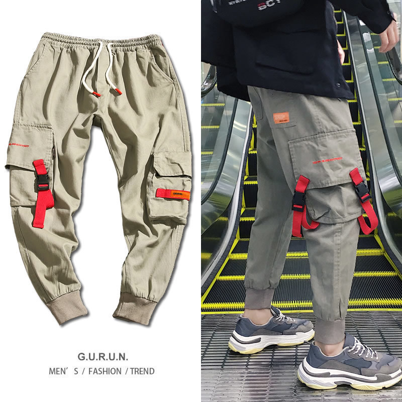 

2021 New Pockets Pants Mens Casual Swag Baggy Tactical Trousers Harajuku Streetwear Hip Hop Fashion Joggers 7H9Z, Gray