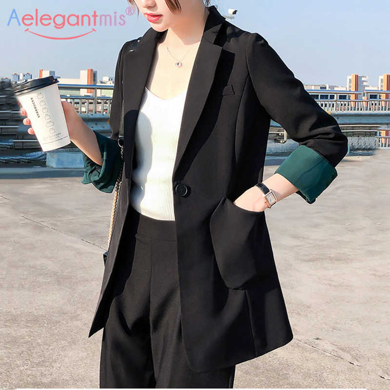 

Aelegantmis Office Lady Casual Slim Blazer Jacket Women Autumn Work Suit Coat Female Black Basic Pocket Ladies Outerwear 210607