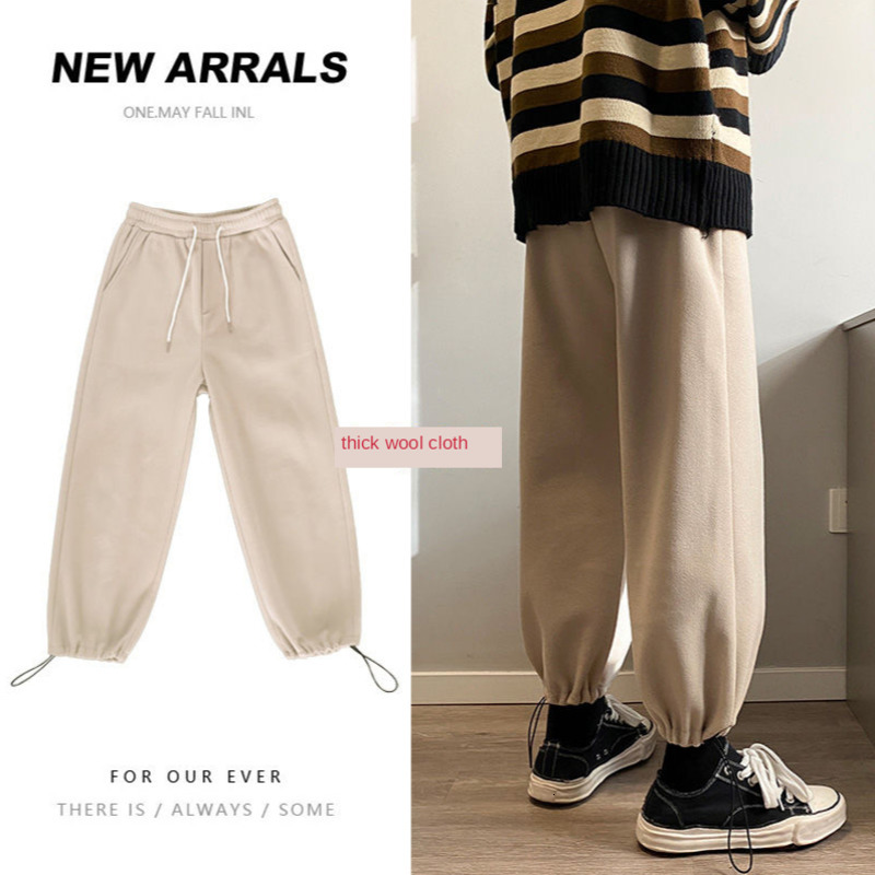 

2021 New Winter Thick Woolen Men's Warm Fashion Casual Pants Men Streetwear Loose Straight Trousers Mens Joggers Sweatpants -5xl Q1yc, Black