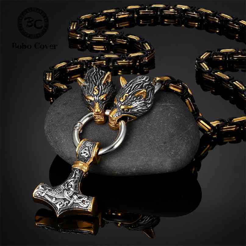 

Never Fade Men Celtic Wolf Necklaces Viking Vegvisir Amulet Hammer Pendant Norse Runes Anchor Stainless Steel King Chain Jewelry 210721