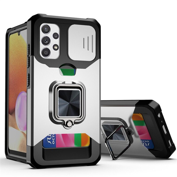 

Suitable for iPhone 13 cases 12 mini A22 A72 A52 A42 A32 Aplug-in card car magnetic suction rotating bracket lens push-pull mobile phone case, Silver