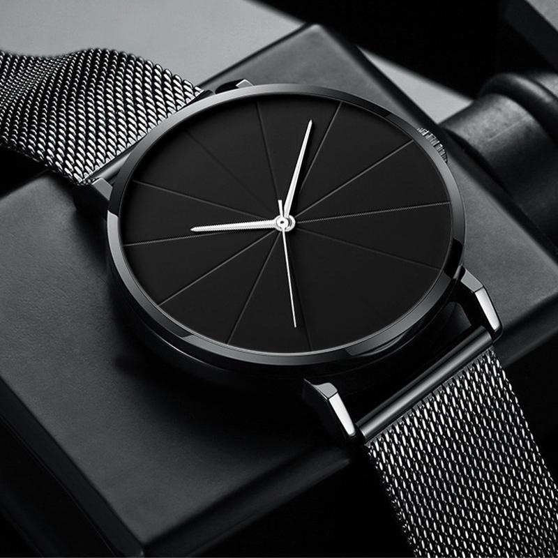 

Wristwatches Fashion Men Watches Stainless Steel Mesh Band Watch Man Luxury Quartz Wrist Business Casual Simple Clock Relogio Masculino, Silver black